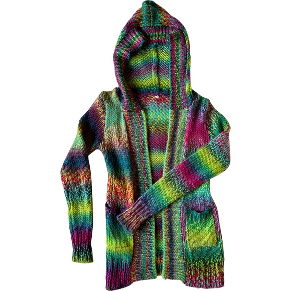 Colorful hooded cardigan - fun sweater - rainbow sweater - bright cheerful - Picture 2 of 3